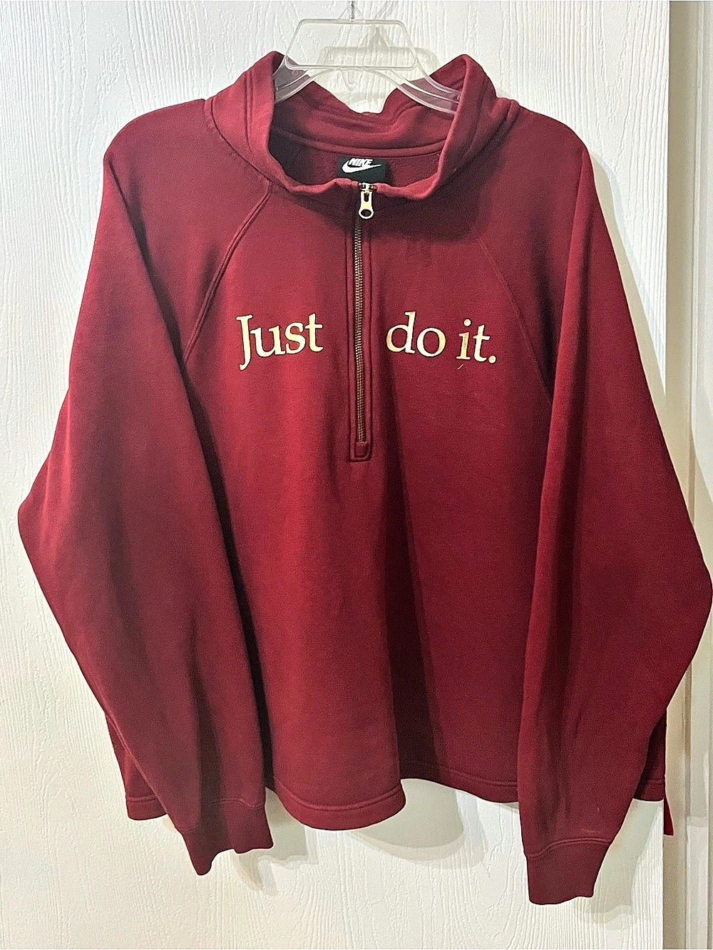 Nike Maroon Half-Zip Sweatshirt with Gold Foil Logo Gold Foil Logo Red 2X
